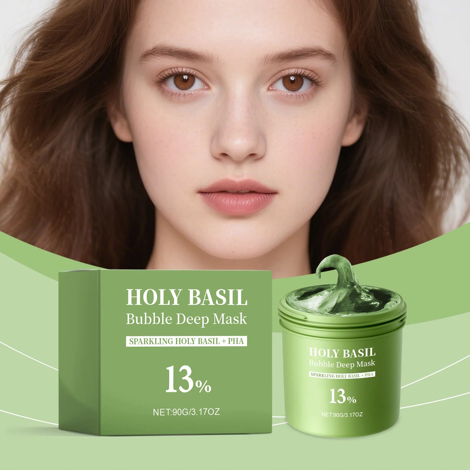 Basil Bubble Cleansing Mask Reduce Blackheads Purify Skin Oil Control Gentle Exfoliate Remove Pores Dirt Moisturizes Mud Mask Oasis Select