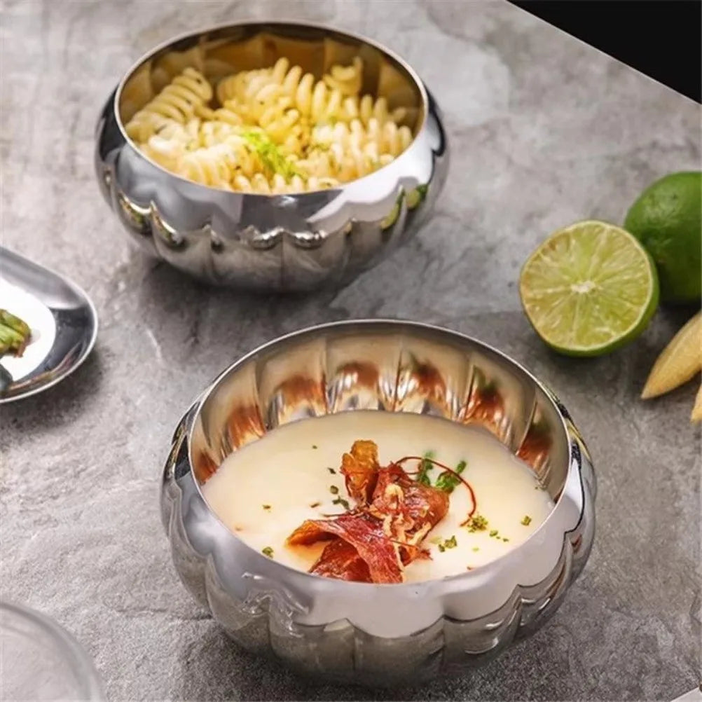 304 Stainless Steel Pumpkin Shaped Bowl Korean Style Dessert Bowl Multi‑use Salad Ice Cream Smoothie Fruit Bowl Stackable Rust ﻿ Oasis Select