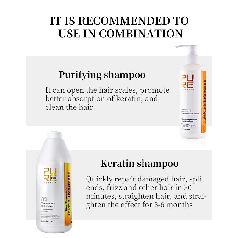 PURC Brazilian Keratin Hair Treatment Products 1000ml Keratin Hair Straightening Cream And 300ML Smoothing Shampoo Hair Care Oasis Select