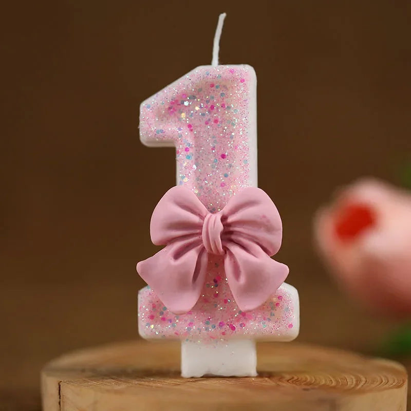 Cute Pink Bow 3D Number Cake Candles for Birthday Party Decorations Birthday Decoration Cake Decorating Tools Oasis Select 1