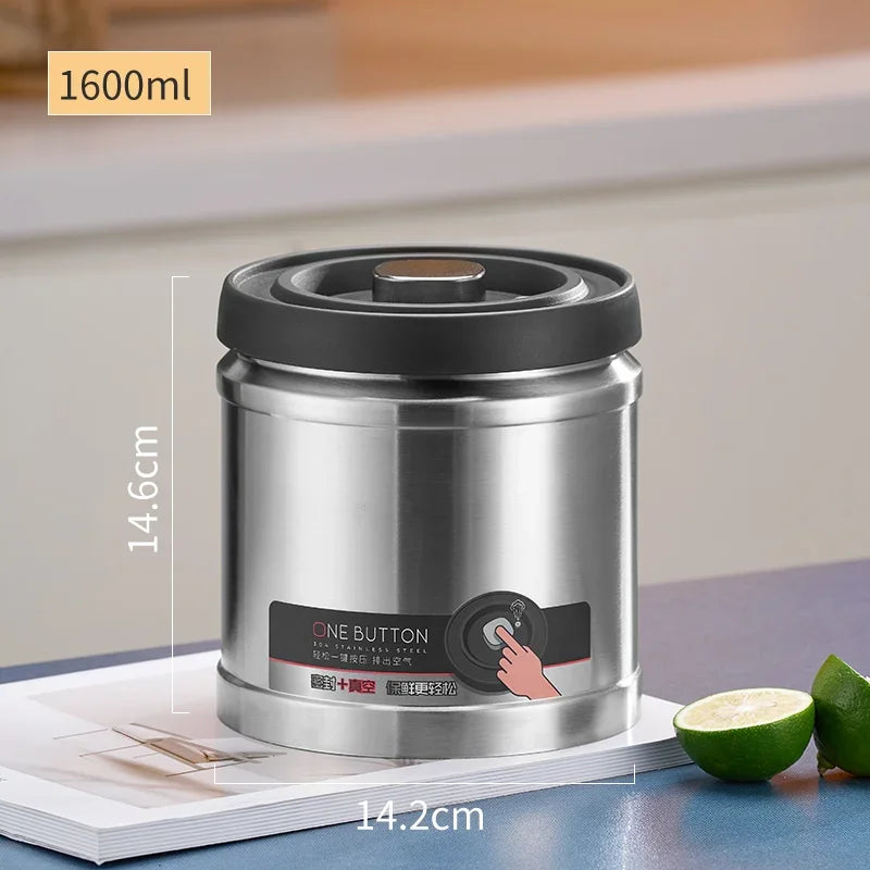 Vacuum Sealed Jug Coffee Beans Stainless Steel Airtight Container Kitchen Food Grains Candy Keep Fresh Storage Jar Oasis Select 1600ML