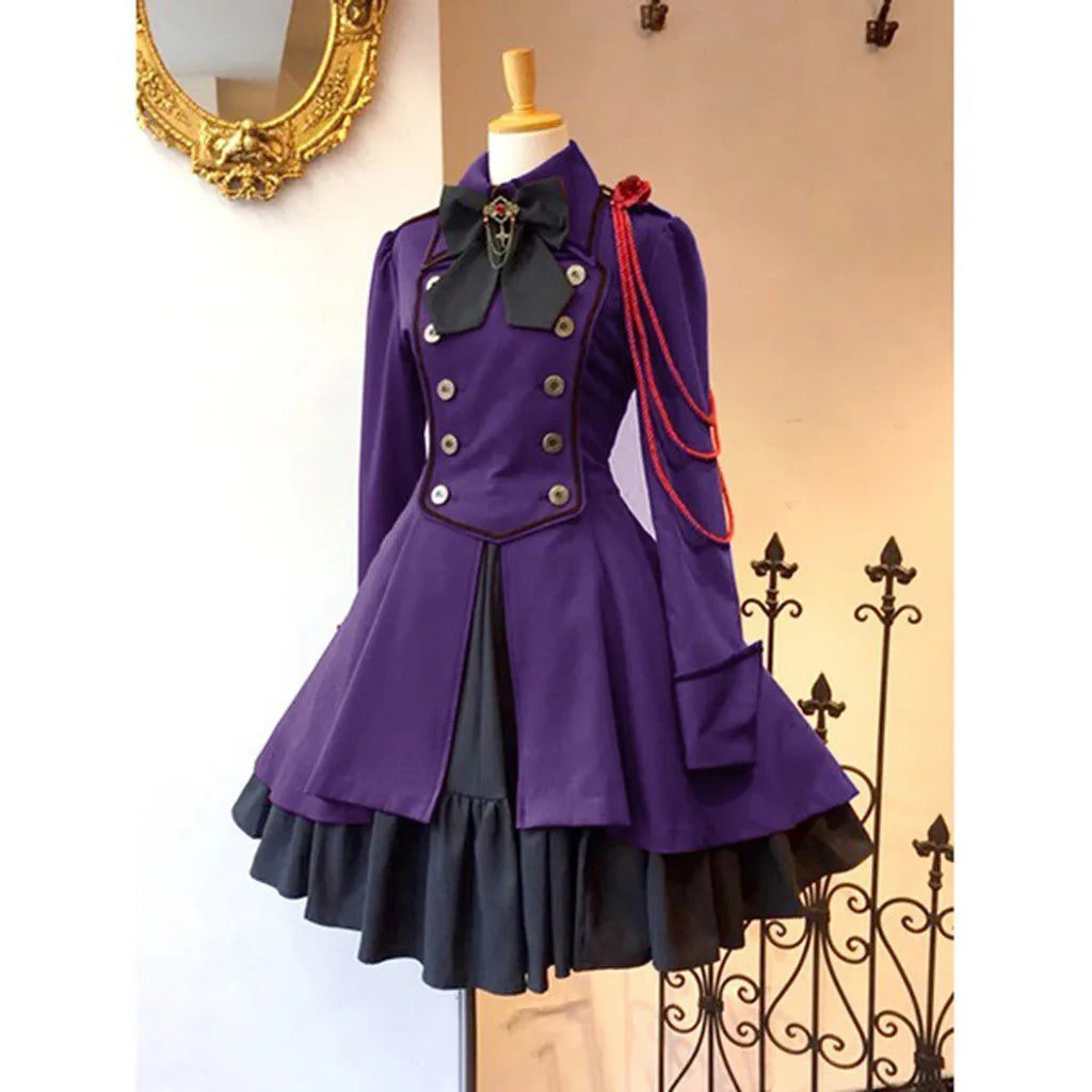 Medieval Gothic Lolita Dress – Vintage Ruffle Lace-Up Cosplay Gown Gothic Cosplay Dress Oasis Select Purple L
