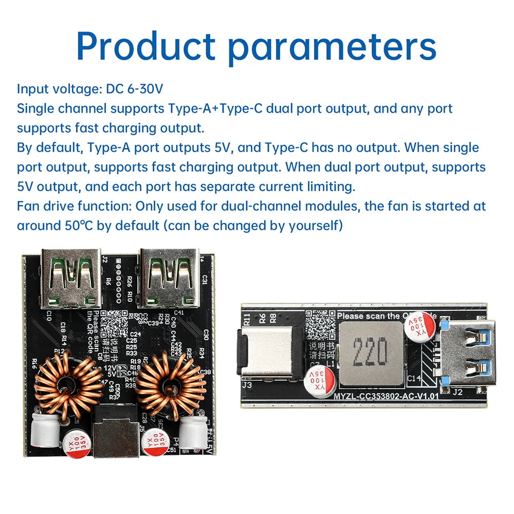 DC 6-30V Fast Charging Module PD140W Full Protocol DIY Motherboard Single-Channel Dual-Channel Desktop Charger Module Oasis Select