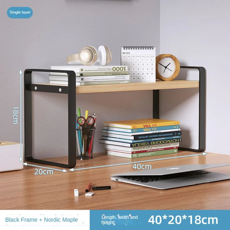 Tiered Desktop Bookshelf Desk Organizer | Steel & Wood Shelf