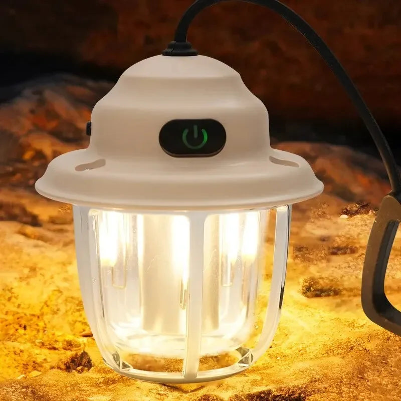 LED Camping Lamp 1200mAh Retro Hanging Tent Lamp 2700K/6500K Emergency Light Lantern IPX4 Waterproof Type C Charging for Outdoor Oasis Select