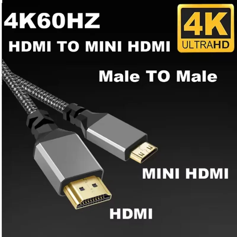 1M 2M 3M 5M 10M Nylon HDMI2.0 MINI HDMI To HDMI Cable MINIHDMI Male A Male 4K 60HZ HD 1080P Adapter Converter Wire TV Camera Oasis Select 3m