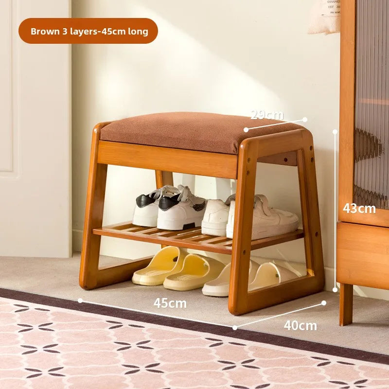 Solid wood shoe changing stool, household storage at the door, narrow shoe stool, shoe cabinet, simple wind fitting room stool Oasis Select Brown Double 45