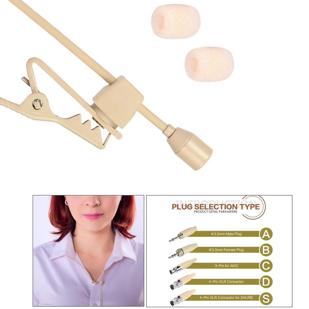 1PCS Beige Lavalier Lapel Clip Microphone 3.5mm 3-Pin 4-Pin XLR For Shure Wireless Mouthpiece Instrument Audio Microphone Oasis Select