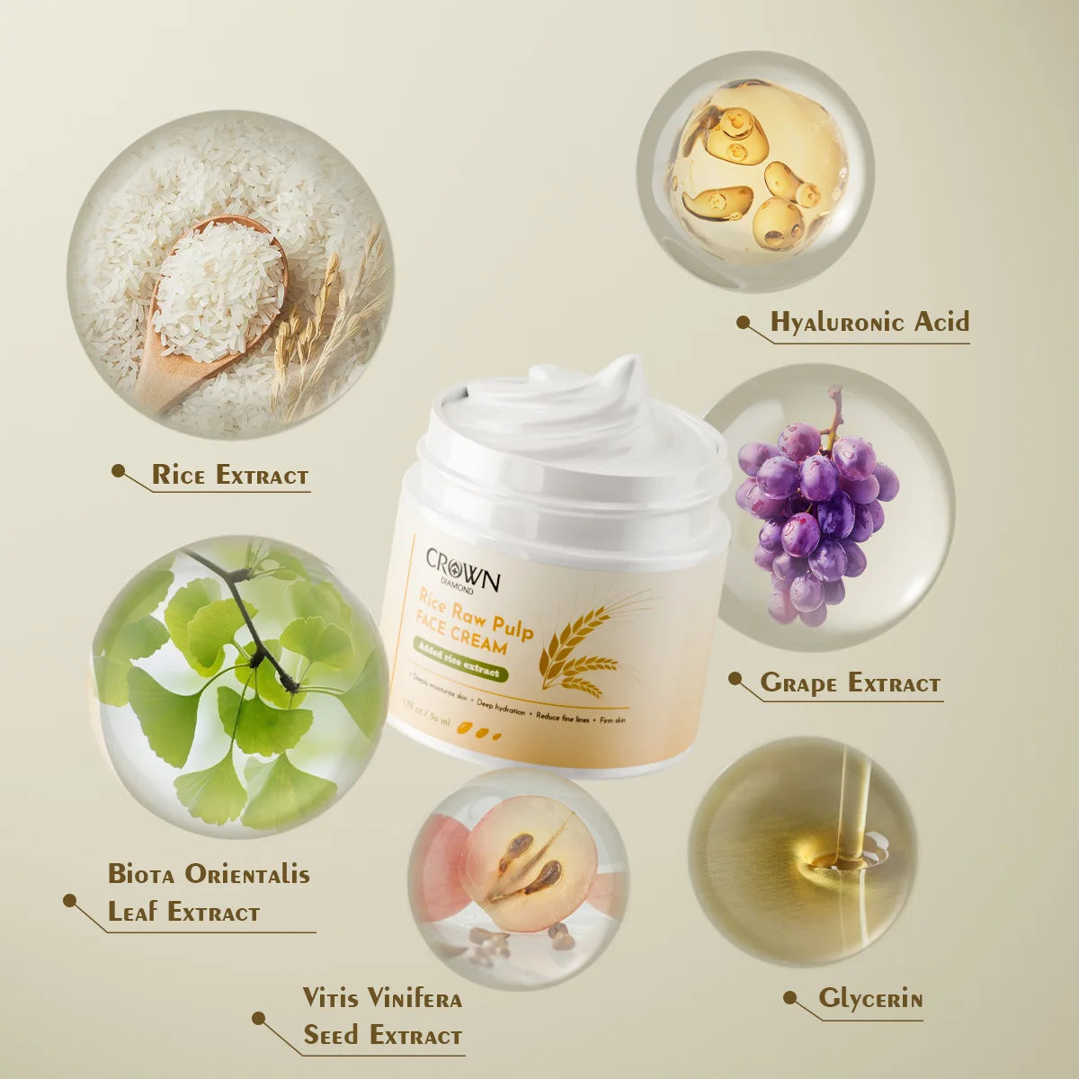 Rice Pulp Face Cream Soothing Brightening Hydrating Fast-absorbing Oasis Select