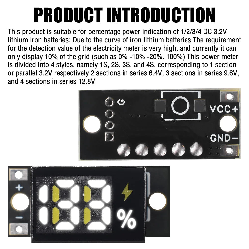 1S-4S 3.2V LiFePO4 Battery Power Display Module 3-12.8V Digital Percentage Indicator Board Battery Capacity Indicator Module Oasis Select