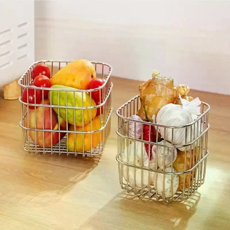 Punch-Free Wall Hanging Kitchen Shelf Storage Rack for Onion Ginger Garlic Condiments Spices Vegetables Fruits with Drain Basket Oasis Select