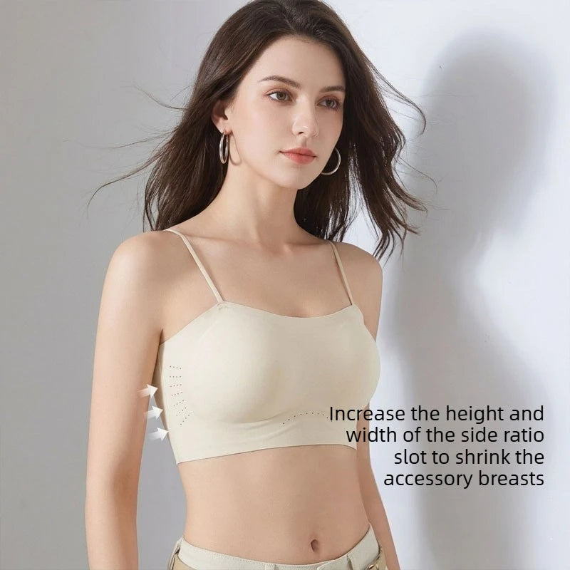 Thin Strap Push Up Bra for Women Seamless Backless Bandeau Camisole Summer Padded Jelly Wire Free Comfortable Daily Wear Oasis Select