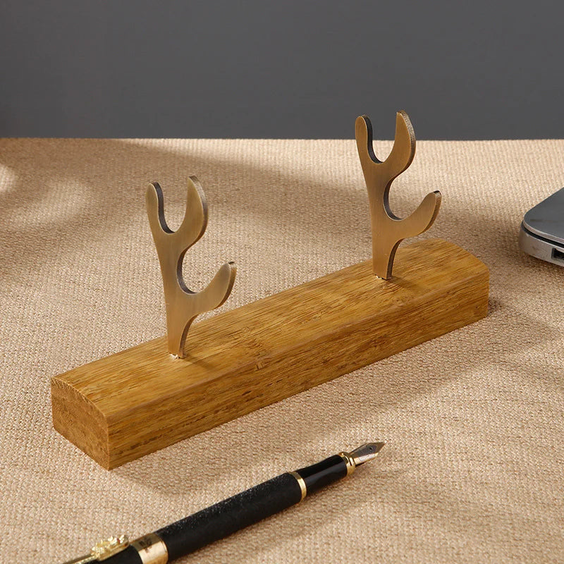 Solid wood pen holder metal antler storage stand ebony bamboo wood desktop ornaments office student pen holder display stand Oasis Select Ivory