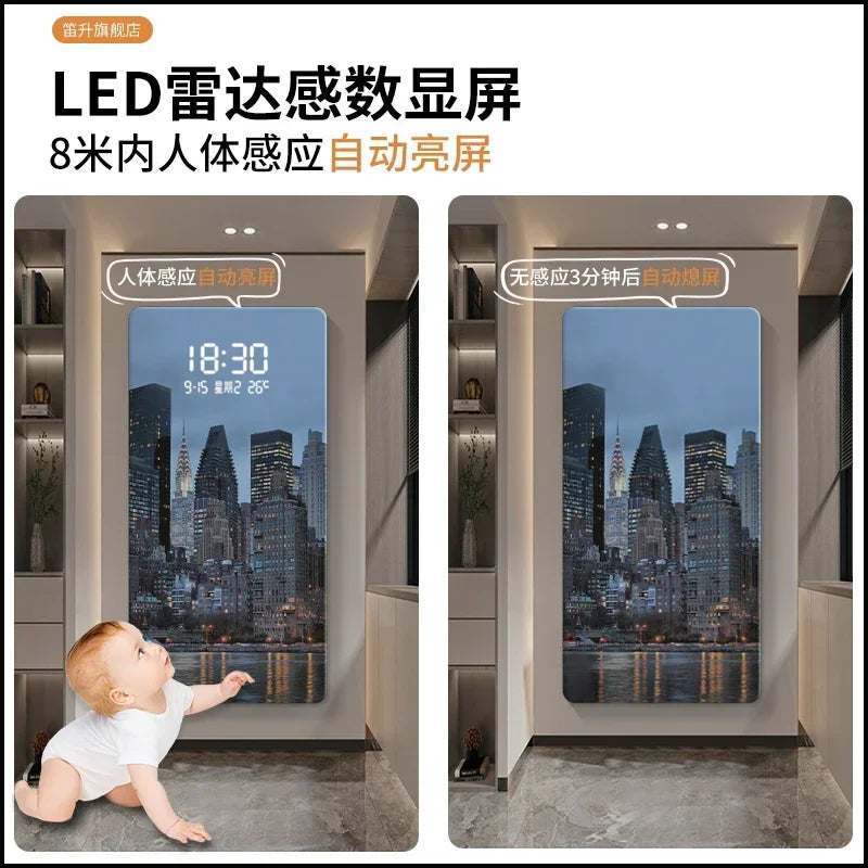 Led Electronic Wall Hanging Clock City Night View Human Body Sensing Decorative Painting Wall Clock Oasis Select