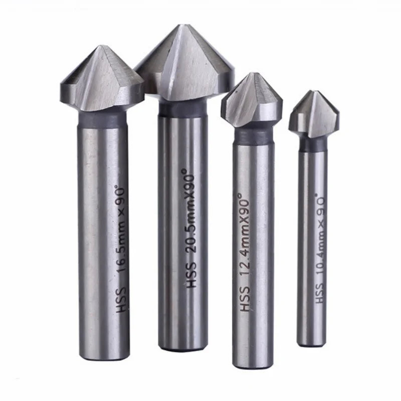 6pcs/set Box 6.3-20.5mm Chamfering End Mill Cutter 3 Flute Round shank 90 Degree HSS Countersink Deburring Tapered Drill Bit Oasis Select