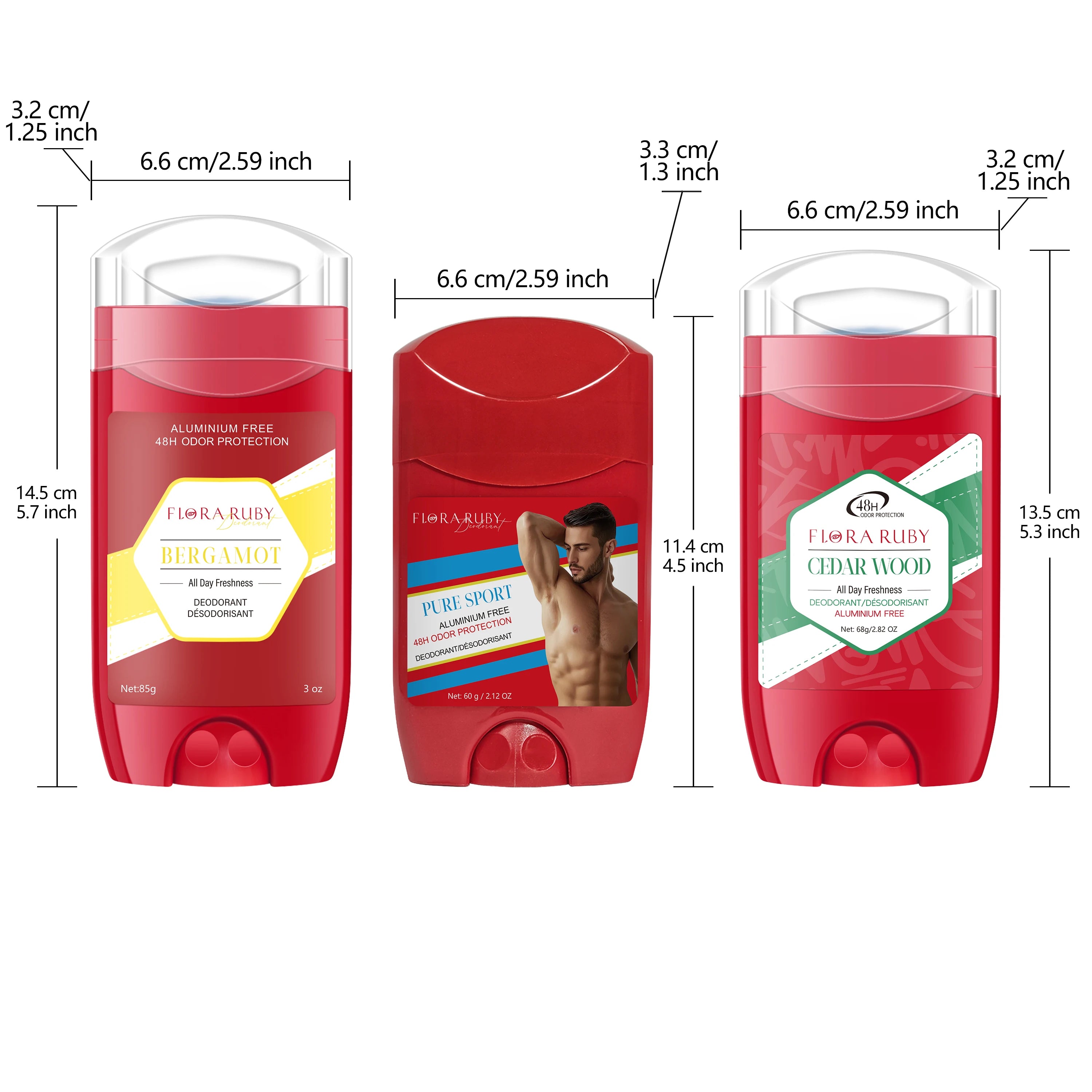 3PCS FLORA RUBY Men's Aluminum-Free Body Deodorant Stick, refreshing and moisturizing without being sticky, removes body odor Oasis Select