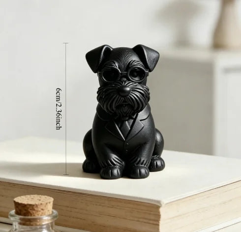 Gentleman Suit Wearing Schnauzer Figurine 3D Printing Cute Dog Statue Mini Puppy Ornaments for Home Office Desk Minimalist Decor Oasis Select Schnauzer black