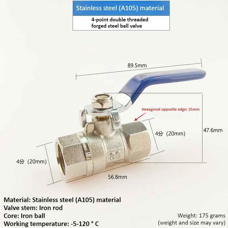 Stainless Steel Double Inner Thread Ball Valve 1/2 "3/4" 1 1.2 1.5 2 Inch BSPT Diameter Ball Valve Water Gas Oil Switch Oasis Select DN15 4 points Double inner thread