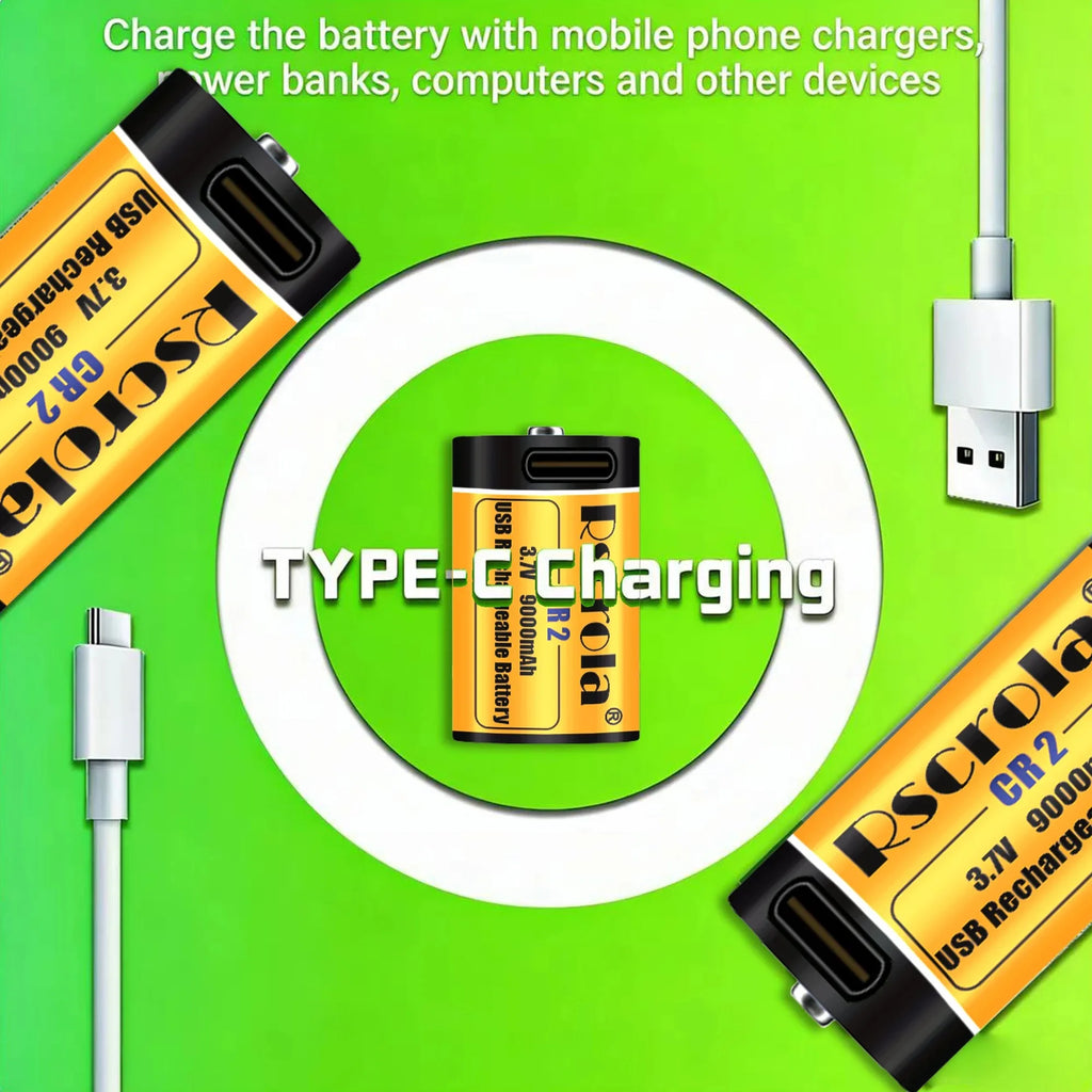 CR2 9000mAh 3.7V Li-ion Battery USB Fast Charging, Durable Rechargeable CR15H270 15270 for GPS Cameras Medical Oasis Select