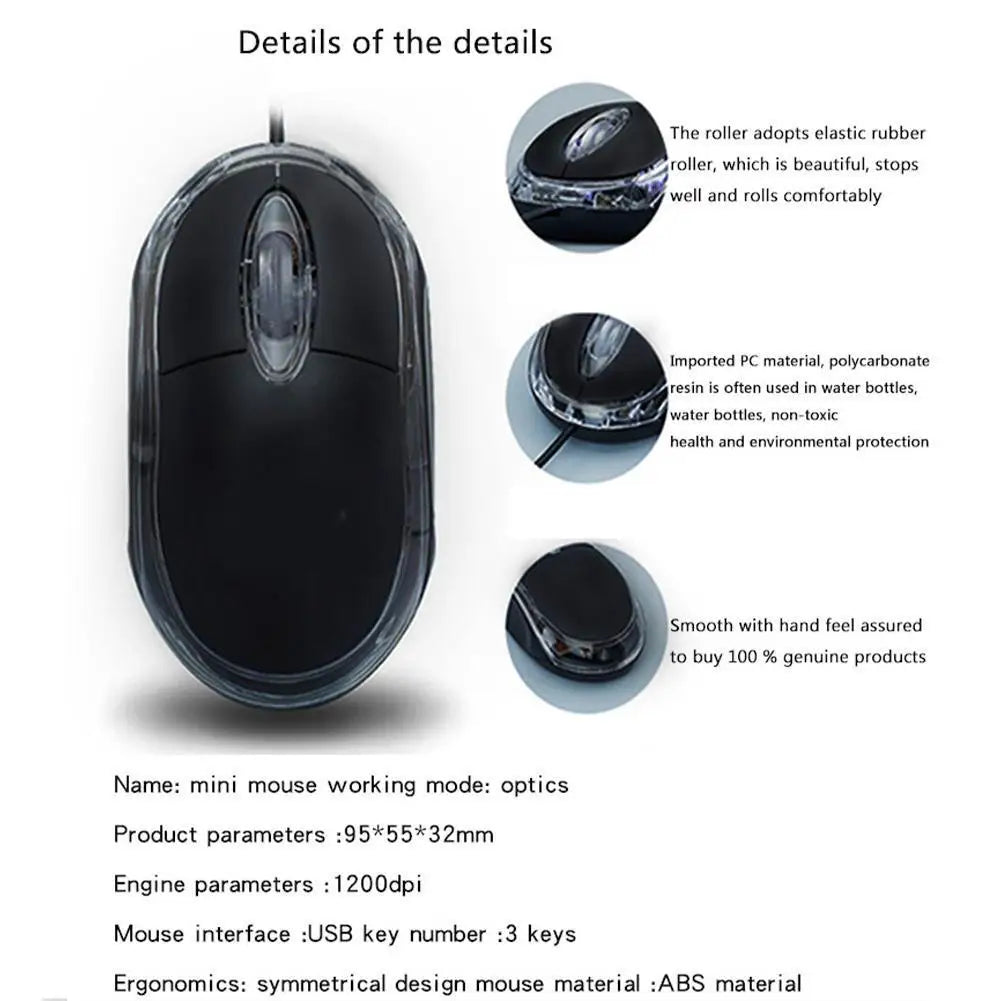 Wired USB Optical Mouse – 1000 DPI 3-Button for Laptop & Desktop