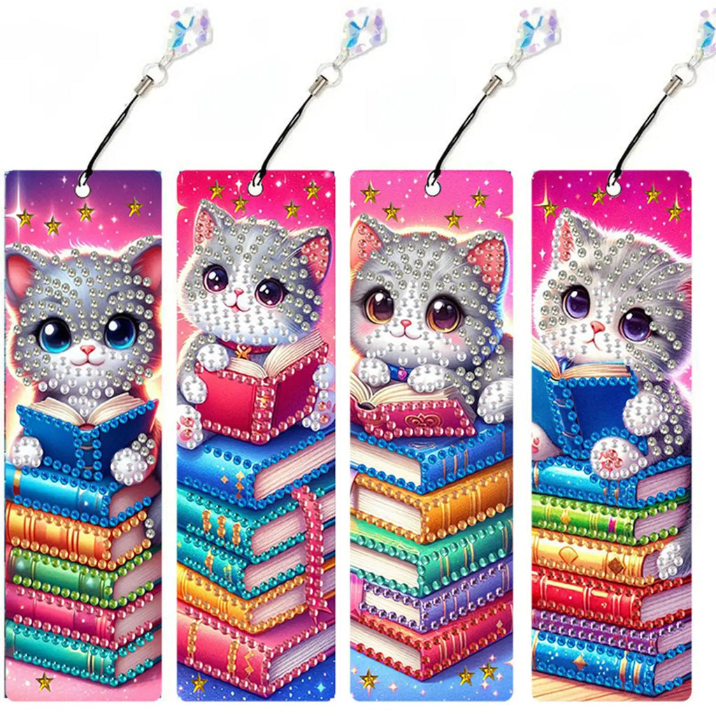 4Pcs DIY Diamond Painting Bookmark with Pendants Diamond Painting Art Bookmarks for Beginners Ideal Choice for Home Office Use Oasis Select Cat and Book China Mainland