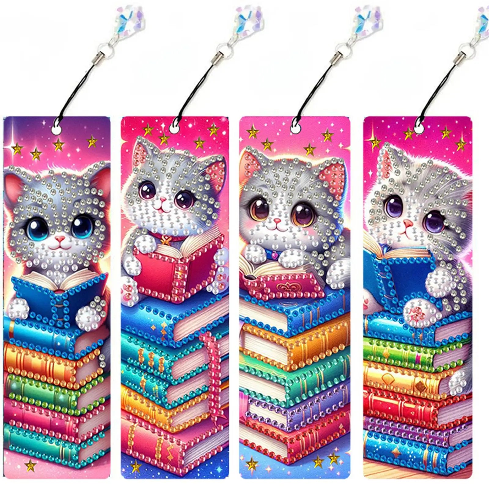 4Pcs DIY Diamond Painting Bookmark with Pendants Diamond Painting Art Bookmarks for Beginners Ideal Choice for Home Office Use Oasis Select Cat and Book China Mainland