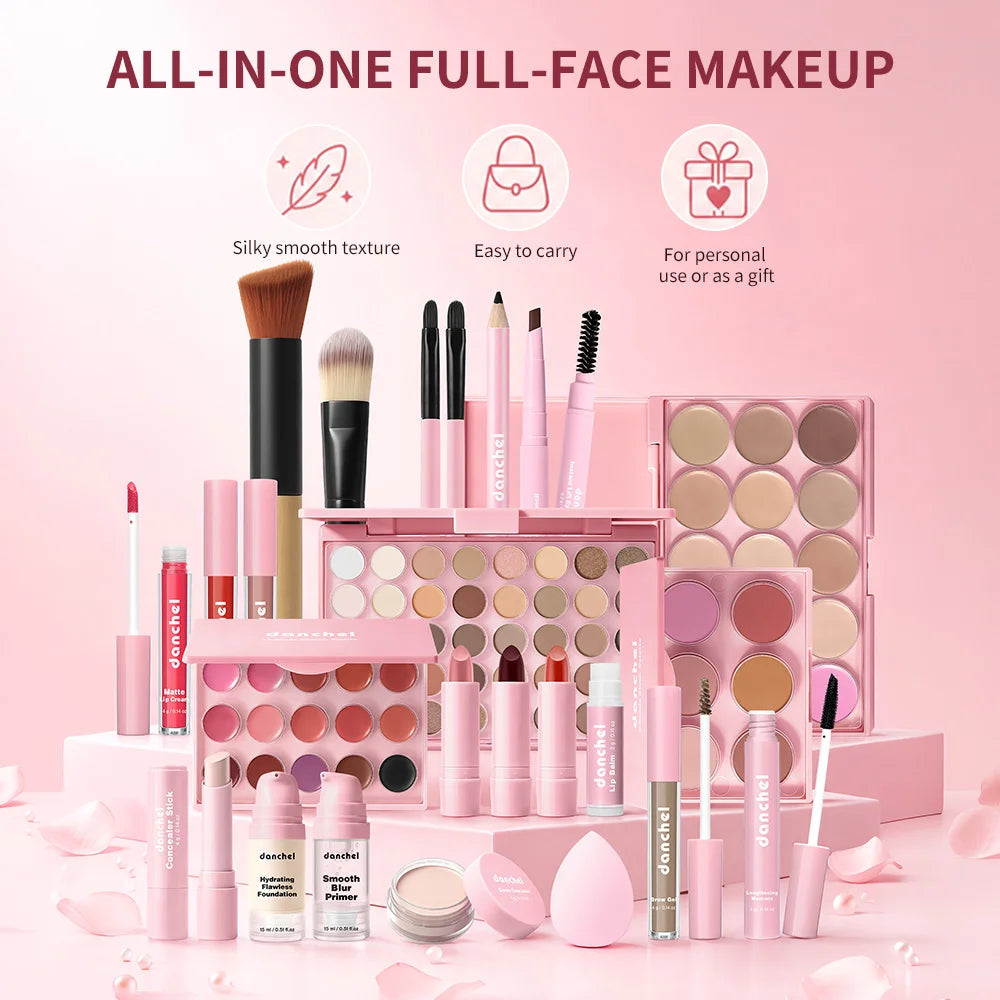 All in One Makeup Kit Lipstick, Blush, Contour Palette, Primer, Foundation Brush Lipgloss Eyebrow Full Makeup Kit Gift for Woman Oasis Select
