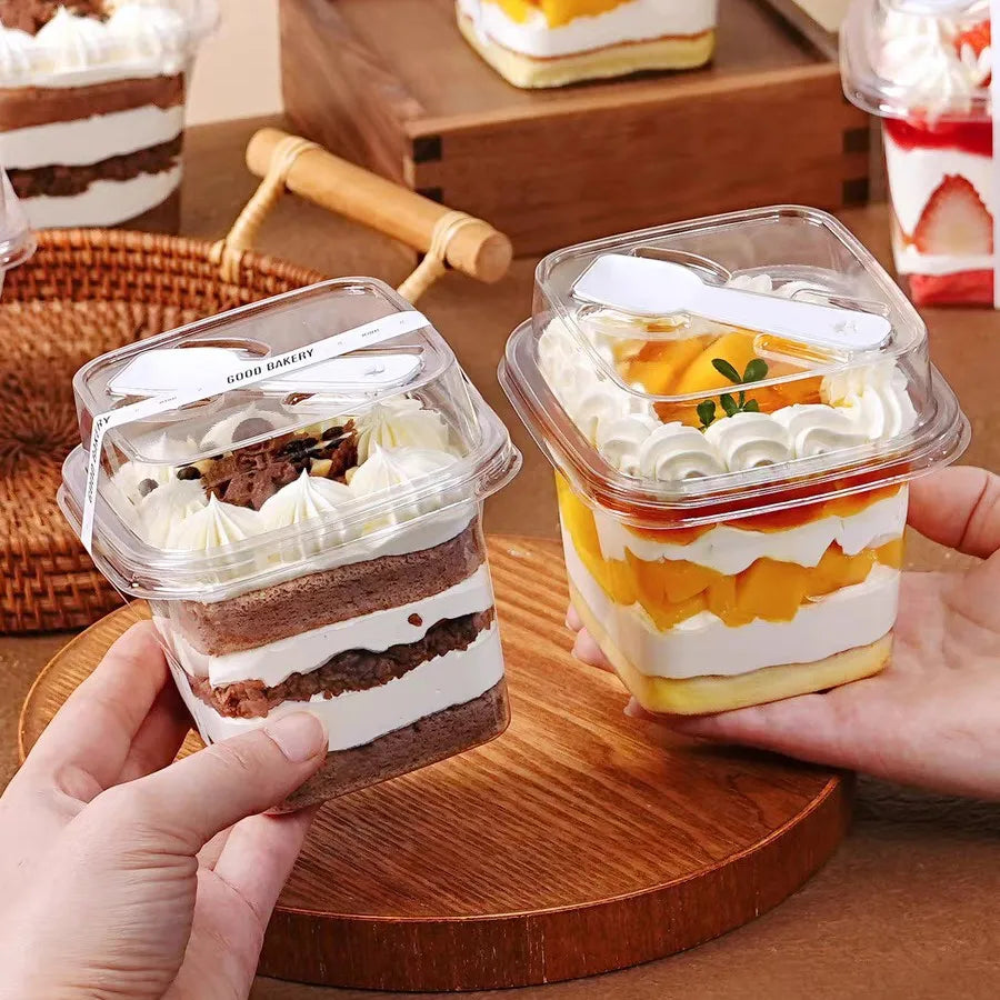 50/100pcs PET Transparent Square Dessert Boxes with LIDS and Spoons, Suitable for Cakes, Mousse, Fruits, Ice Cream, Yogurt, Etc Oasis Select