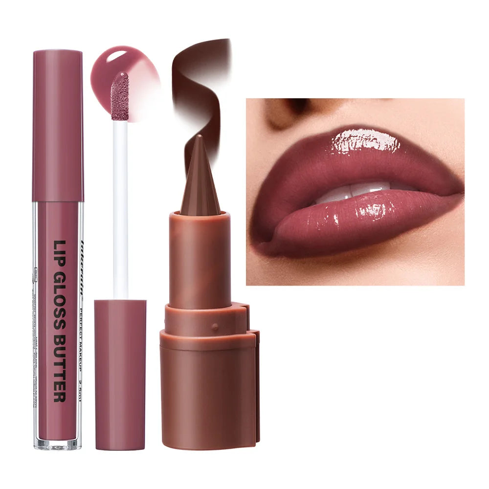 3D Lip Liner & Lip Gloss Set Moisturizing Hydrating Formula Define Lips for Multiple Occasions Usage Natural Finish Makeup Oasis Select Color 6