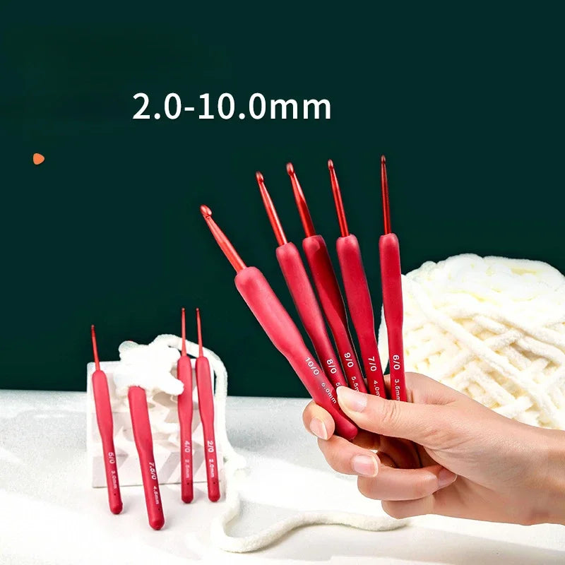 Aluminum Tulip Red Crochet Hook Frosted Handle TPR Silicone Crochet Sweater Knitting Hooks DIY Handmade Crafts Sewing Tools Oasis Select