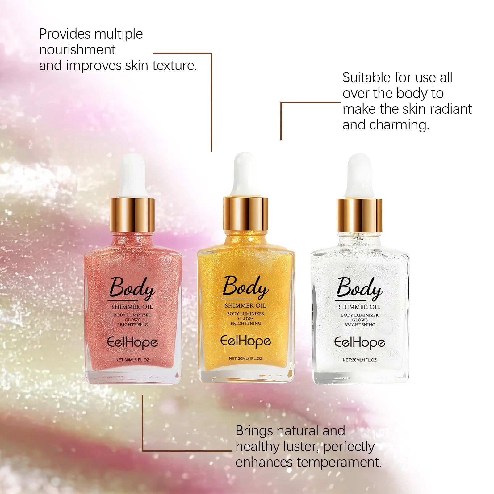 Body Shimmer Oil – Gold Highlighter Drops for Face & Body Liquid Body Highlighter Oasis Select