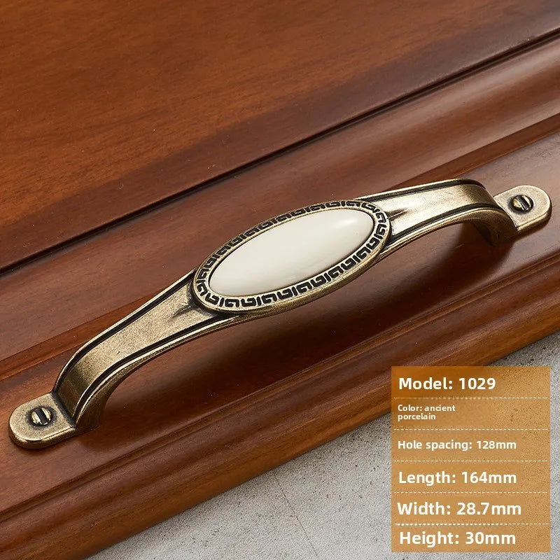 Antique Bronze Ceramic Zinc Alloy Cabinet Handles Drawer Knobs Morning Glory European Style Wardrobe Door Furniture Oasis Select 1029-128
