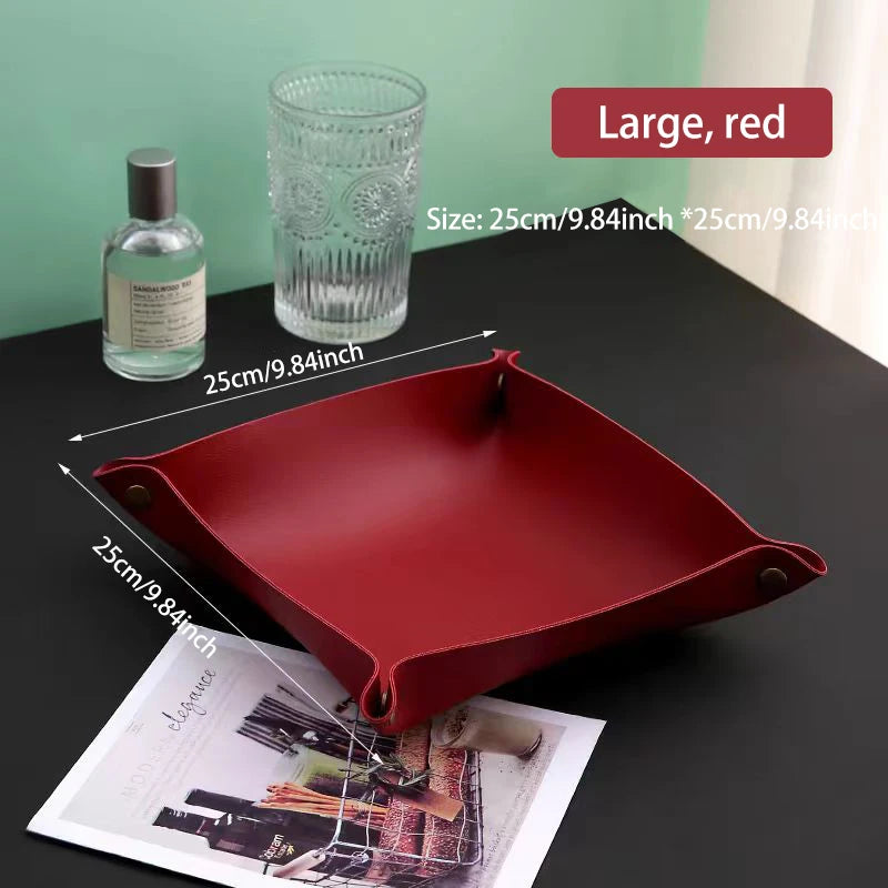 Living Room Entrance Key Storage Box Leather Desktop Cosmetics Storage Box Sundry European Tray Storage Box Oasis Select Large red