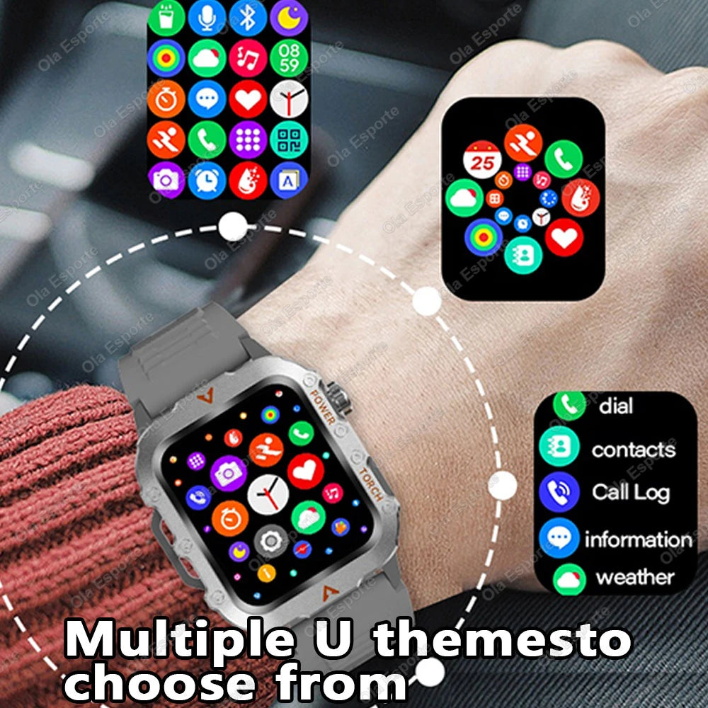 Men's Military Outdoor Smartwatch | Bluetooth Call & LED Flashlight