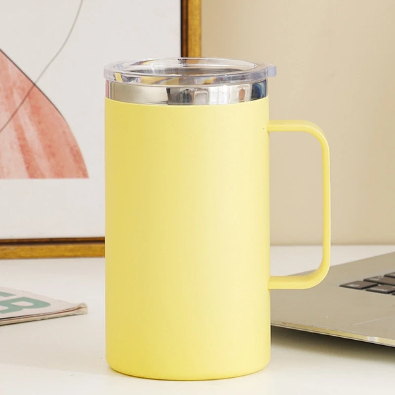 650ML Double-layer Coffee Cup with Lid Insulated Cup Vacuum Stainless Steel Double Layer Large Capacity Portable Traveling Oasis Select Yellow 650ml