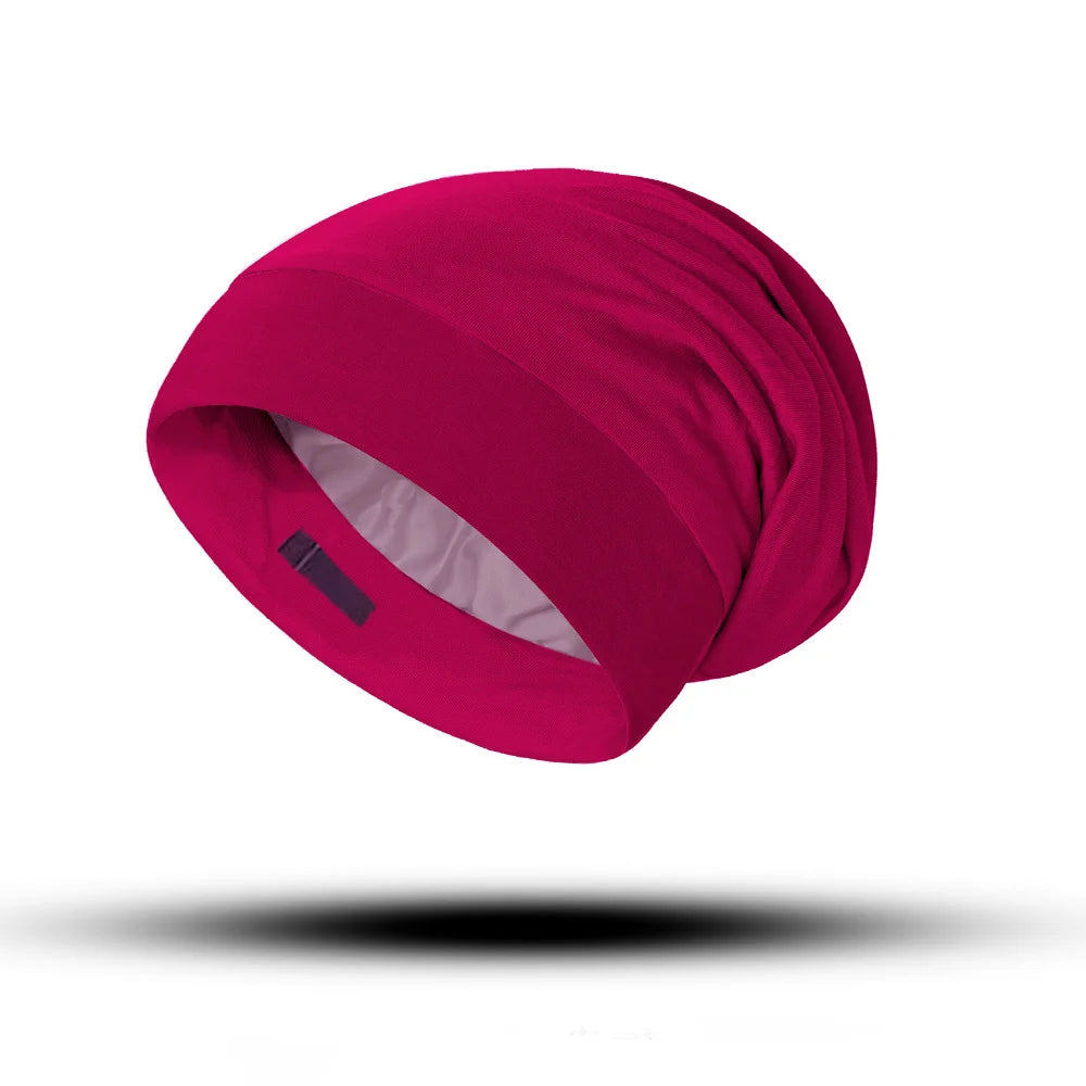 Adjustable double-layer simulated silk hair care cap, satin cap, makeup cap, European and American baotou cap, chemotherapy cap, Oasis Select Rose Red