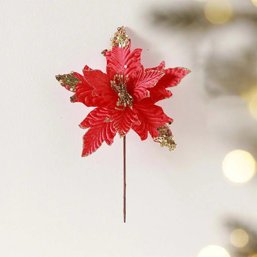 25cm Christmas Poinsettia Glitter Artificial Flower | DIY Wreath