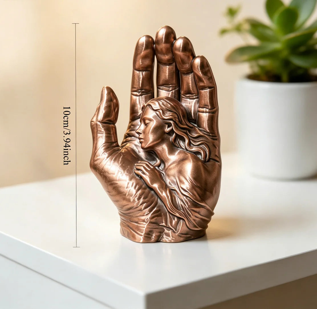 Modern Hand with Woman Figurine Minimalist Art Sculpture Abstract Statue Craftwork Ornament for Home Office Desktop Decor Gifts Oasis Select Hand bronze 10x6.8x5.2cm