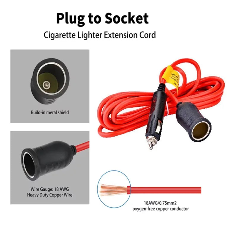 3.6m Car Power Cable Extender 12V 24V Car Cigarette Lighter Extension Cord Socket Female Plug Auto Charger Cable with 15A Fuse Oasis Select