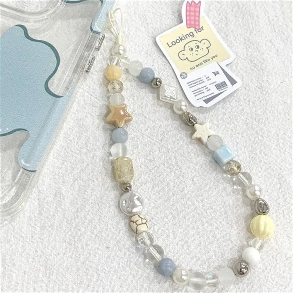 Star Pearl Beaded Phone Chain Phone Charms Hanging Cord Phone Strap Anti-Lost Wrist Strap Mobile Lanyard Phone Pendant Oasis Select 02