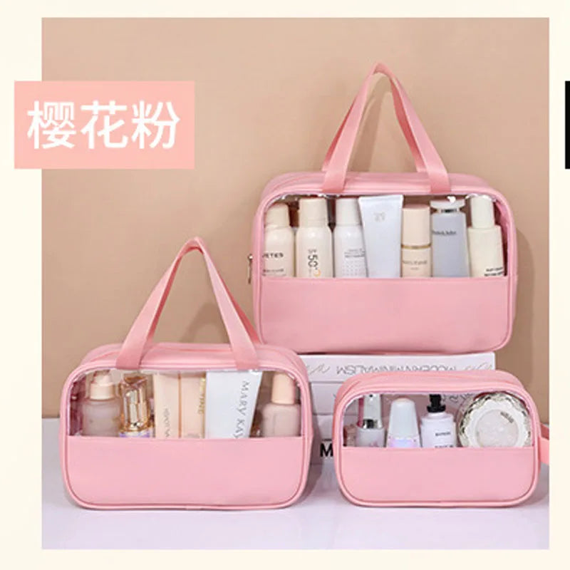 Portable Travel Cosmetic Bag Women Transparent Makeup Bag Large-Capacity Bath Wash Bags Multifunction Waterproof Storage Case Oasis Select pink 3pcs