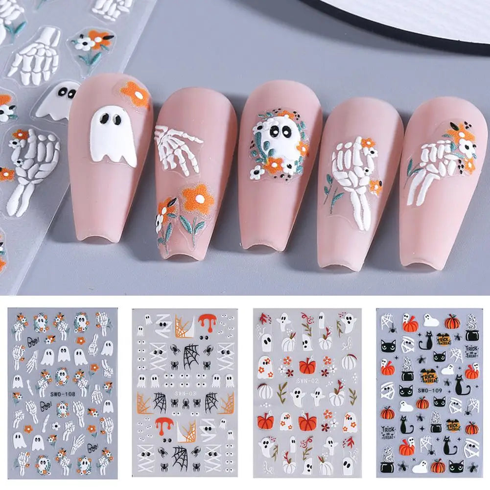Halloween Nail Stickers – Pumpkin Ghost Skull DIY Decals