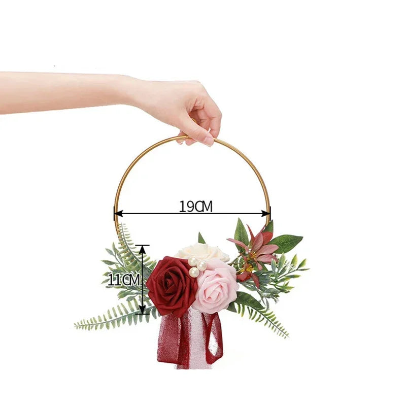 Bridesmaid Gold Hoop Bouquet for Wedding Bridal Shower Ceremony Artificial Rose Flower Hoop Wreath Front Door Wall Decoration Oasis Select