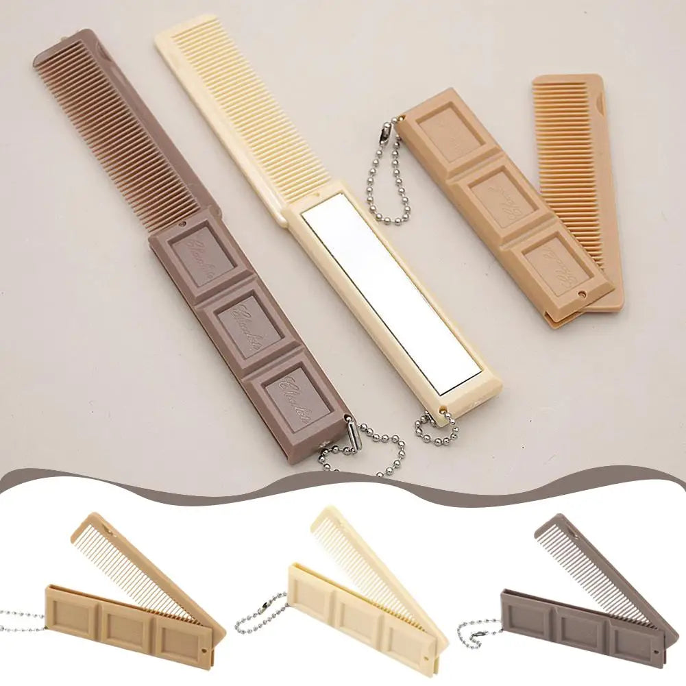 SADOER Folding Chocolate Comb with Mirror – Travel Hair Comb Folding Travel Comb Oasis Select