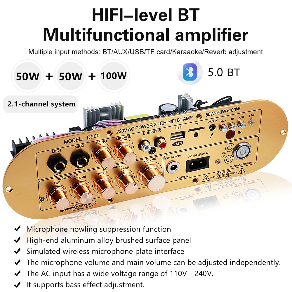Audio Amplification Board D900 Channel 2.1 HIFI Bluetooth 5.0 50W+50W+100W Digital Media Power Amplification Board Oasis Select
