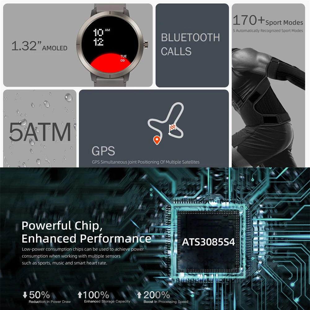 Smart Watches Fitness Sleep Compass Watch 5ATM Waterproof AMOLED HD Screen Health Smartwatch Men Lady Blue Tooth Call GPS Sports Oasis Select