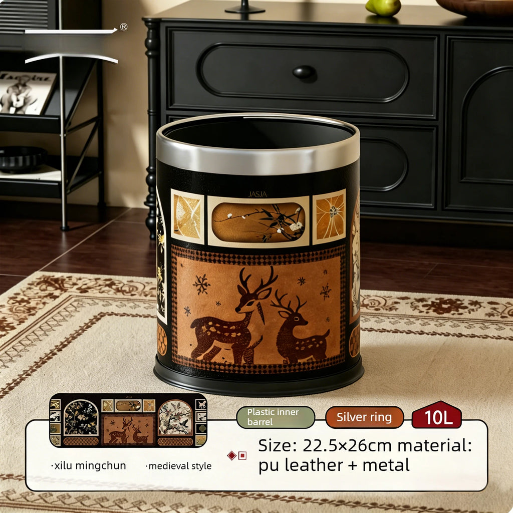 Trash Can Mid Ancient Style Open Top Double Inner Outer Bucket Retro High End Appearance Household Living Room Waste Storage Oasis Select E