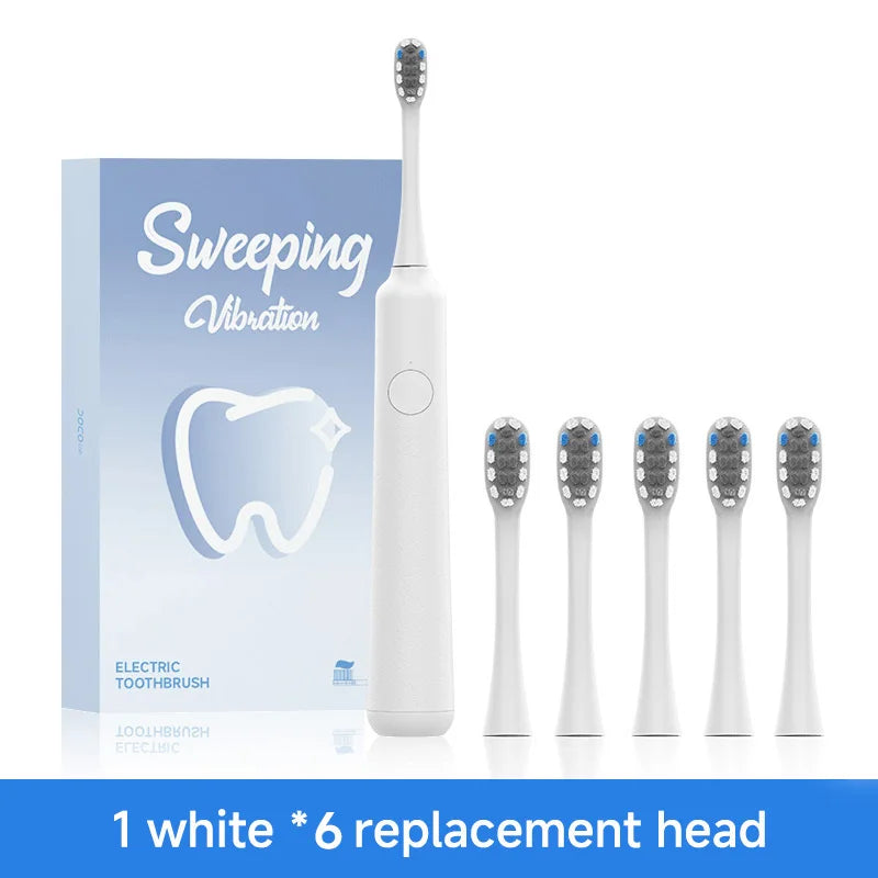 DOCO LAB Sonic Electric Toothbrush 3-gear vibration Mode Smart Whitening Ultrasonic Vibration Teeth Whitening Oral Clean Brush Oasis Select white 6 heads