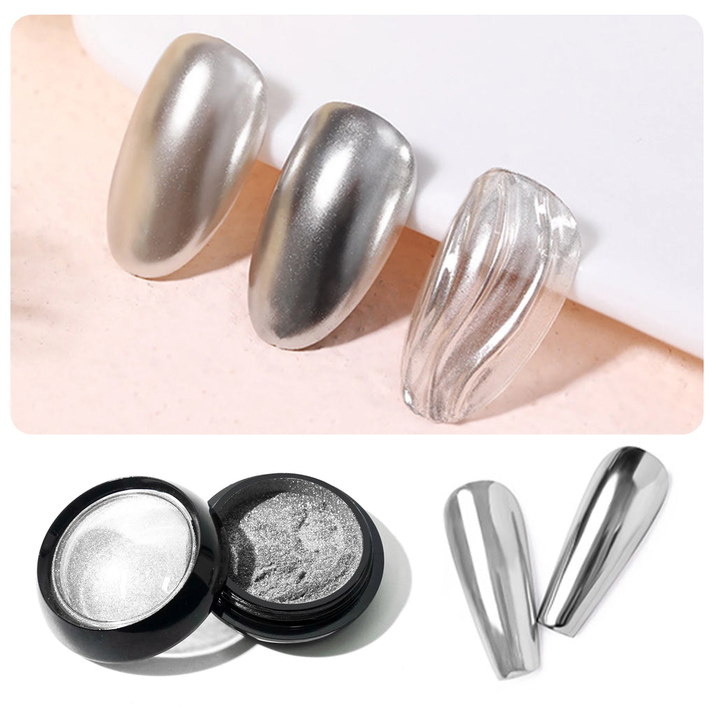 1pcs Nail Glitter Metallic Rubbing Dust Gel Polish Pigment Shinning Metal Manicure Decor Magic Mirror Powder Gold Silver Chrome Oasis Select silvery