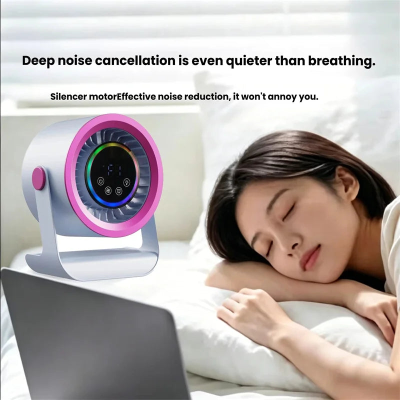USB Mini Fan Touch Control Digital Display – Silent Desk Fan